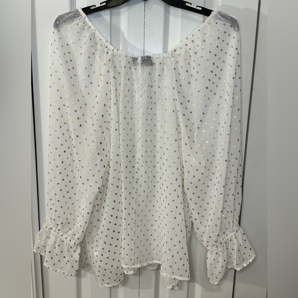 NWT Lane Bryant Sheer White Blouse with Gold Accents Sz 22/24 - Picture 2 of 4